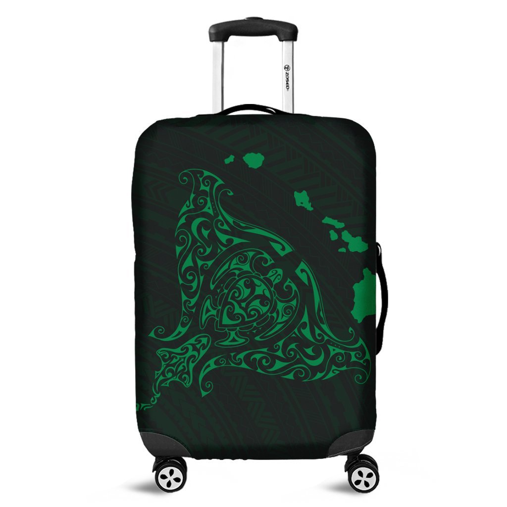 Hawaiian Map Manta Ray Green Polynesian Luggage Covers - AH Black - Polynesian Pride