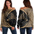 Hawaiian Map Manta Ray Polynesian Women's Off Shoulder Sweater - Gold - AH Black - Polynesian Pride