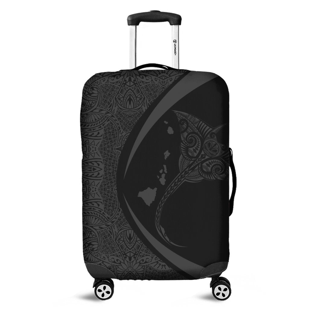 Hawaiian Map Manta Ray Polynesian Luggage Covers - Gray - Circle Style Black - Polynesian Pride