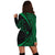 Hawaiian Map Manta Ray Polynesian Hoodie Dress - Green - Circle Style - AH - Polynesian Pride