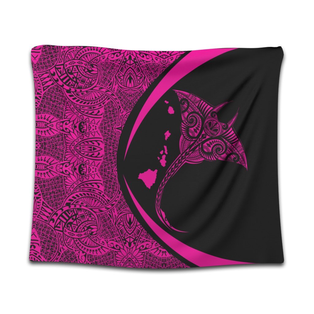 Hawaiian Map Manta Ray Polynesian Tapestry - Pink - AH Wall Tapestry Black - Polynesian Pride