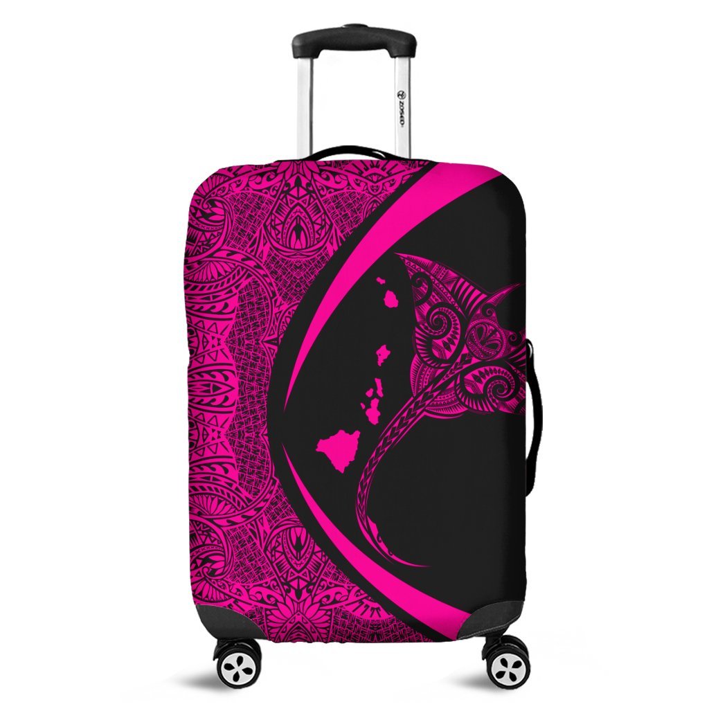 Hawaiian Map Manta Ray Polynesian Luggage Covers - Pink - AH Black - Polynesian Pride