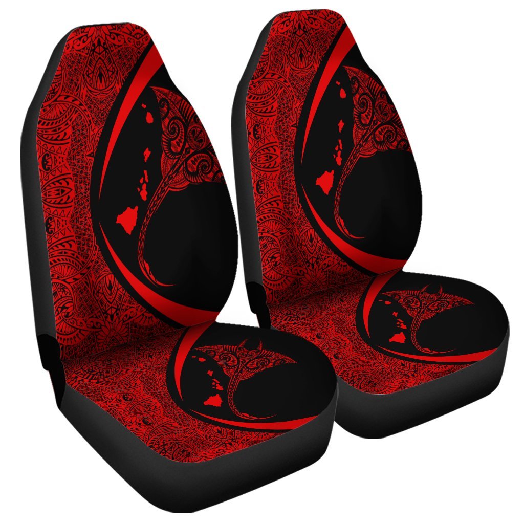 Hawaiian Map Manta Ray Polynesian Car Seat Covers - Red - AH Universal Fit Black - Polynesian Pride