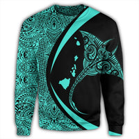 Hawaiian Map Manta Ray Polynesian Sweatshirt - Turquoise - Circle Style - AH - Polynesian Pride