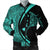 Hawaiian Map Manta Ray Polynesian Bomber Jacket - Turquoise - Circle Style - AH Black Unisex - Polynesian Pride