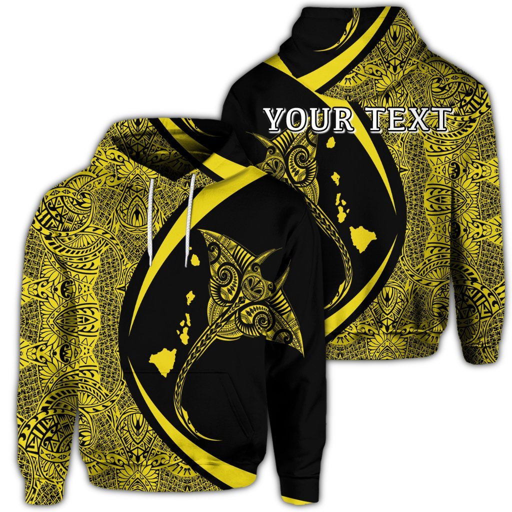 Custom Hawaiian Map Manta Ray Polynesian Hoodie Yellow Circle Style Unisex Art - Polynesian Pride