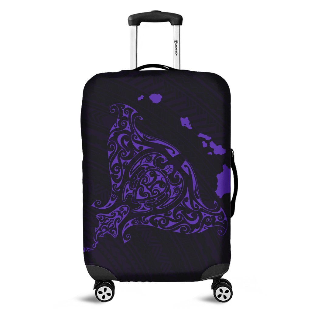 Hawaiian Map Manta Ray Purple Polynesian Luggage Covers - AH Black - Polynesian Pride