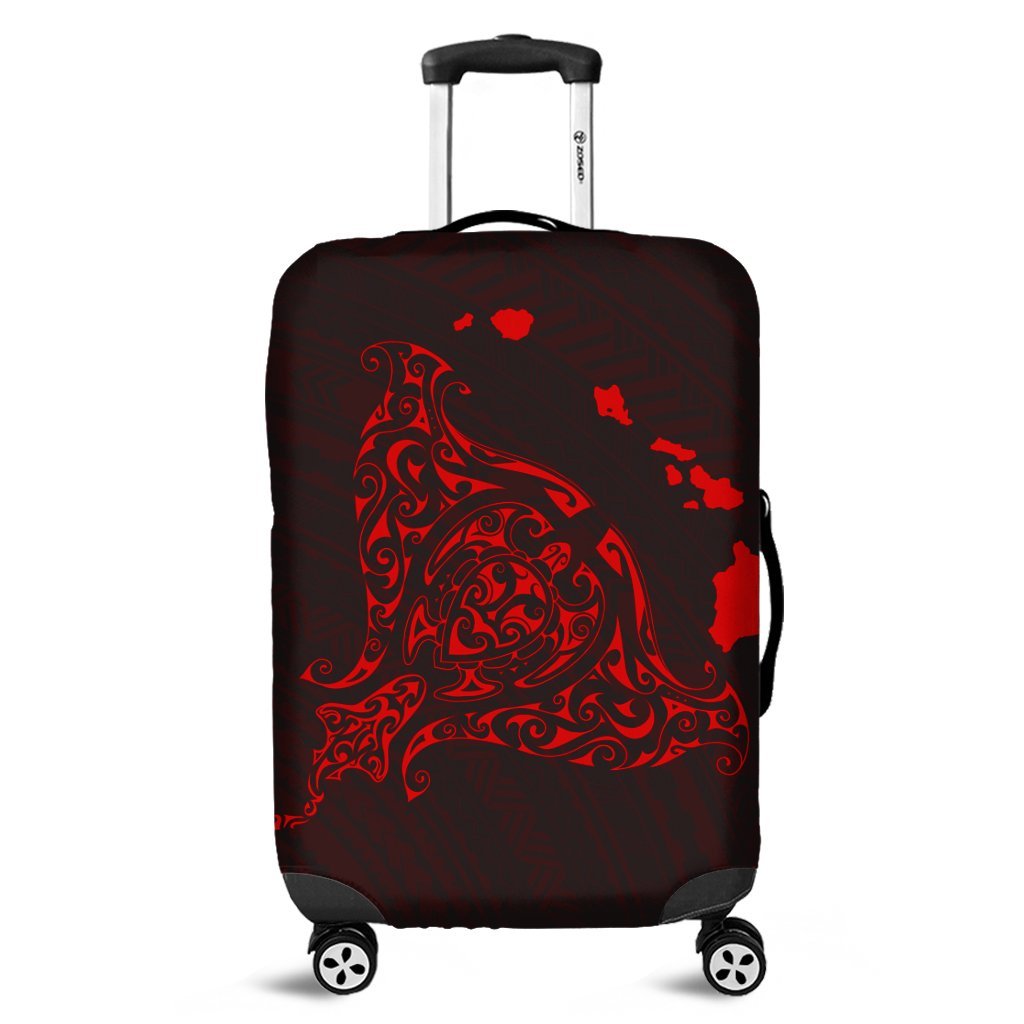 Hawaiian Map Manta Ray Red Polynesian Luggage Covers - AH Black - Polynesian Pride