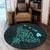 Hawaiian Map Manta Ray Turquoise Polynesian Round Carpet - AH - Polynesian Pride