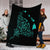 Hawaiian Map Manta Ray Turquoise Polynesian Premium Blankets - AH - Polynesian Pride