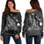 Hawaiian Map Manta Ray White Polynesian Women's Off Shoulder Sweater - AH Black - Polynesian Pride