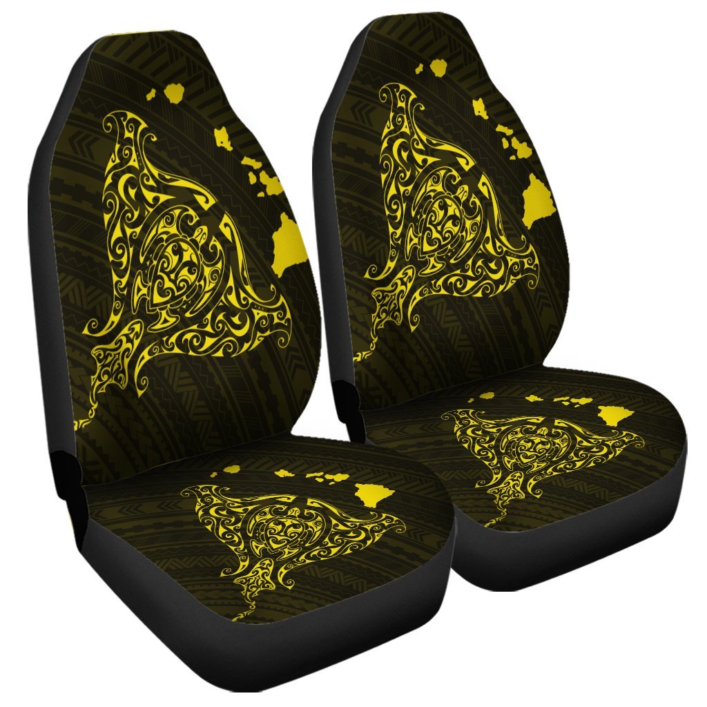 Hawaiian Map Manta Ray Yellow Polynesian Car Seat Covers - AH Universal Fit Black - Polynesian Pride