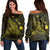 Hawaiian Map Manta Ray Yellow Polynesian Women's Off Shoulder Sweater - AH Black - Polynesian Pride