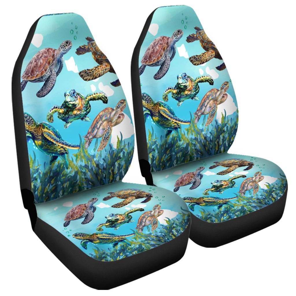 Hawaiian Map Sea Turtles Ocean Polynesian Car Seat Covers - AH Universal Fit Black - Polynesian Pride