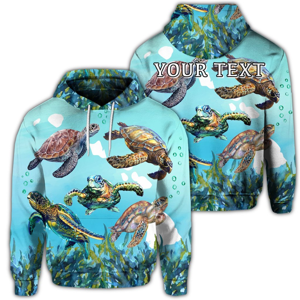 Custom Hawaiian Map Sea Turtles Ocean Polynesian Hoodie Unisex Art - Polynesian Pride