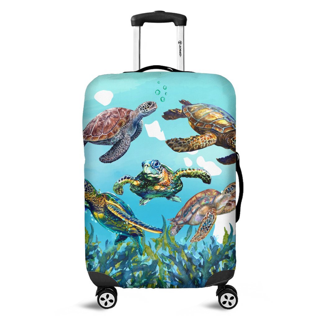 Hawaiian Map Sea Turtles Ocean Polynesian Luggage Covers Black - Polynesian Pride