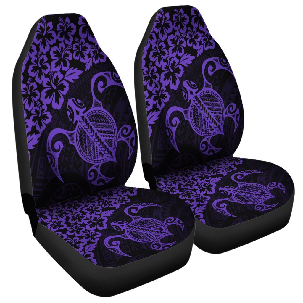 Hawaiian Map Turtle Hibiscus Kanaka Polynesian Car Seat Covers - Purple - AH Universal Fit Black - Polynesian Pride