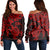 Hawaiian Map Turtle Hibiscus Kanaka Polynesian Women's Off Shoulder Sweater - Red - AH Black - Polynesian Pride