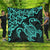 Hawaiian Map Turtle Hibiscus Kanaka Polynesian Premium Quilts - Turquoise - AH Black - Polynesian Pride