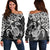 Hawaiian Map Turtle Hibiscus Kanaka Polynesian Women's Off Shoulder Sweater - White - AH Black - Polynesian Pride