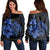 Hawaiian Map Turtle Hibiscus Plumeria Polynesian Women's Off Shoulder Sweater - Blue - AH Black - Polynesian Pride