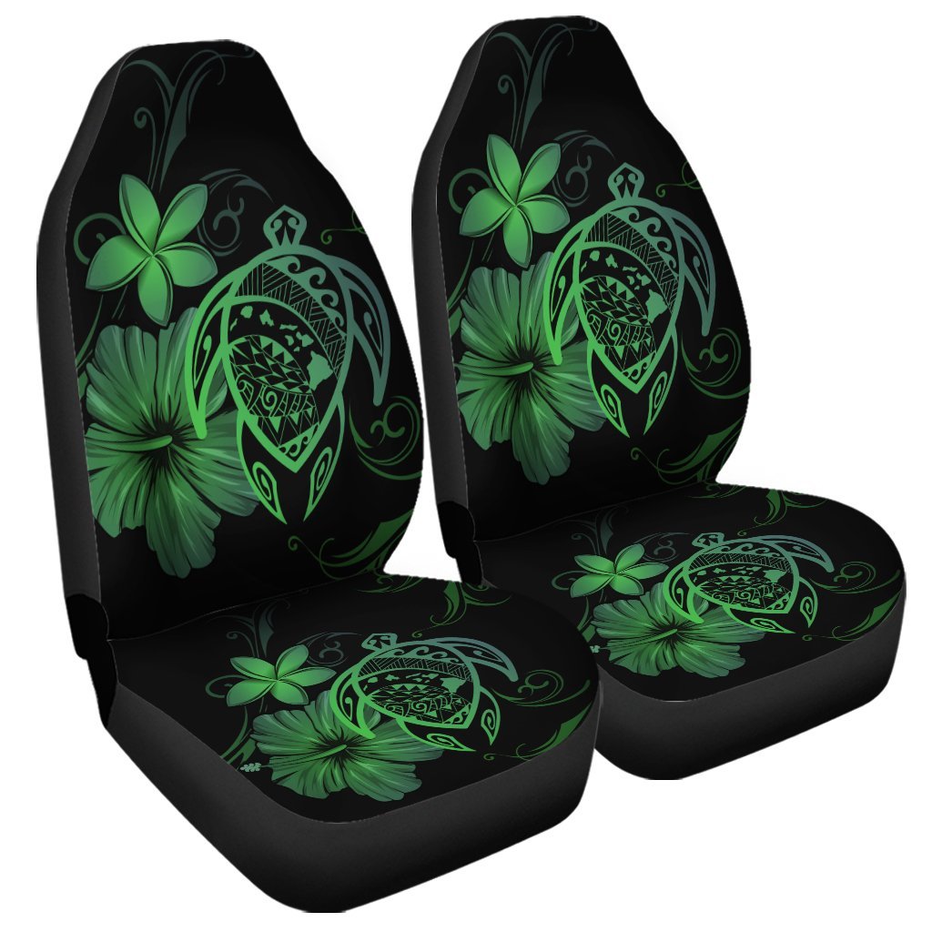 Hawaiian Map Turtle Hibiscus Plumeria Polynesian Car Seat Covers - Green - AH Universal Fit Black - Polynesian Pride