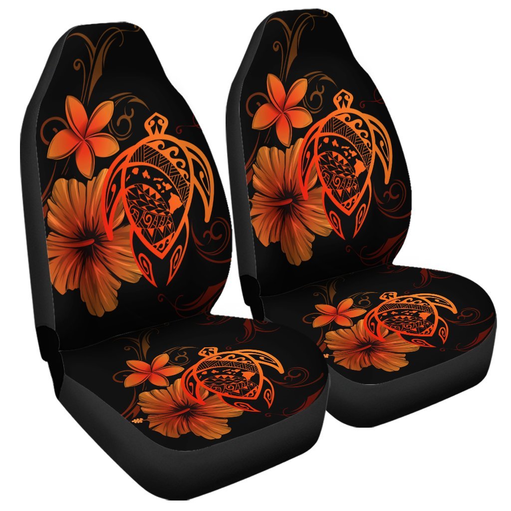 Hawaiian Map Turtle Hibiscus Plumeria Polynesian Car Seat Covers - Orange - AH Universal Fit Black - Polynesian Pride