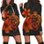 Hawaiian Map Turtle Hibiscus Plumeria Polynesian Hoodie Dress - Orange - AH Black - Polynesian Pride