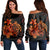 Hawaiian Map Turtle Hibiscus Plumeria Polynesian Women's Off Shoulder Sweater - Orange - AH Black - Polynesian Pride