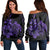 Hawaiian Map Turtle Hibiscus Plumeria Polynesian Women's Off Shoulder Sweater - Purple - AH Black - Polynesian Pride