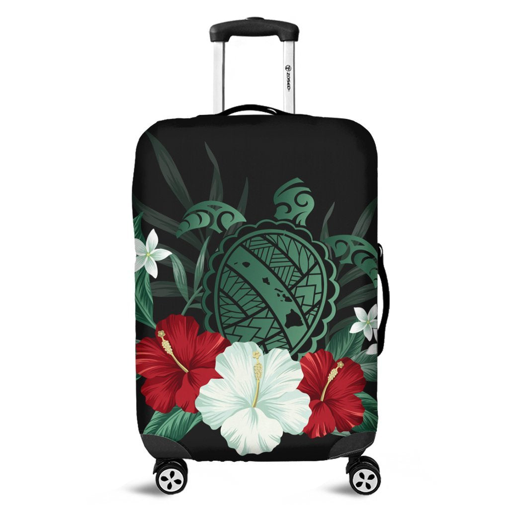 Hawaiian Map Turtle Hibiscus Polynesian Luggage Covers - AH Black - Polynesian Pride