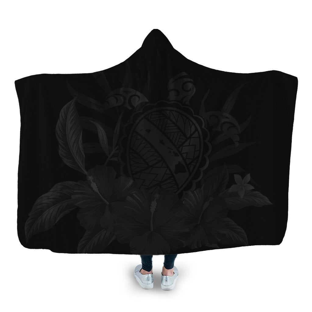 Hawaiian Map Turtle Hibiscus Polynesian Hooded Blanket - Gray - AH Hooded Blanket White - Polynesian Pride