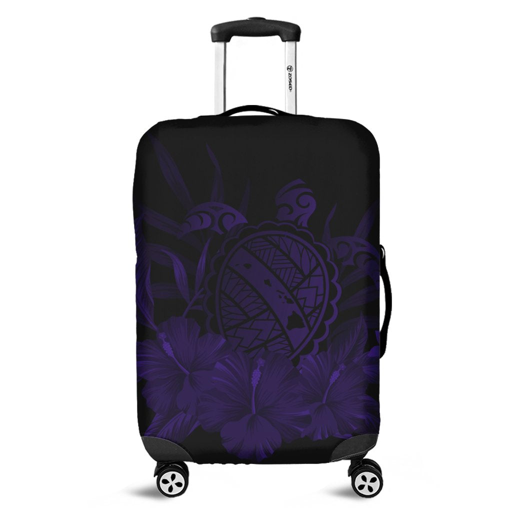 Hawaiian Map Turtle Hibiscus Polynesian Luggage Covers - Purple - AH Black - Polynesian Pride