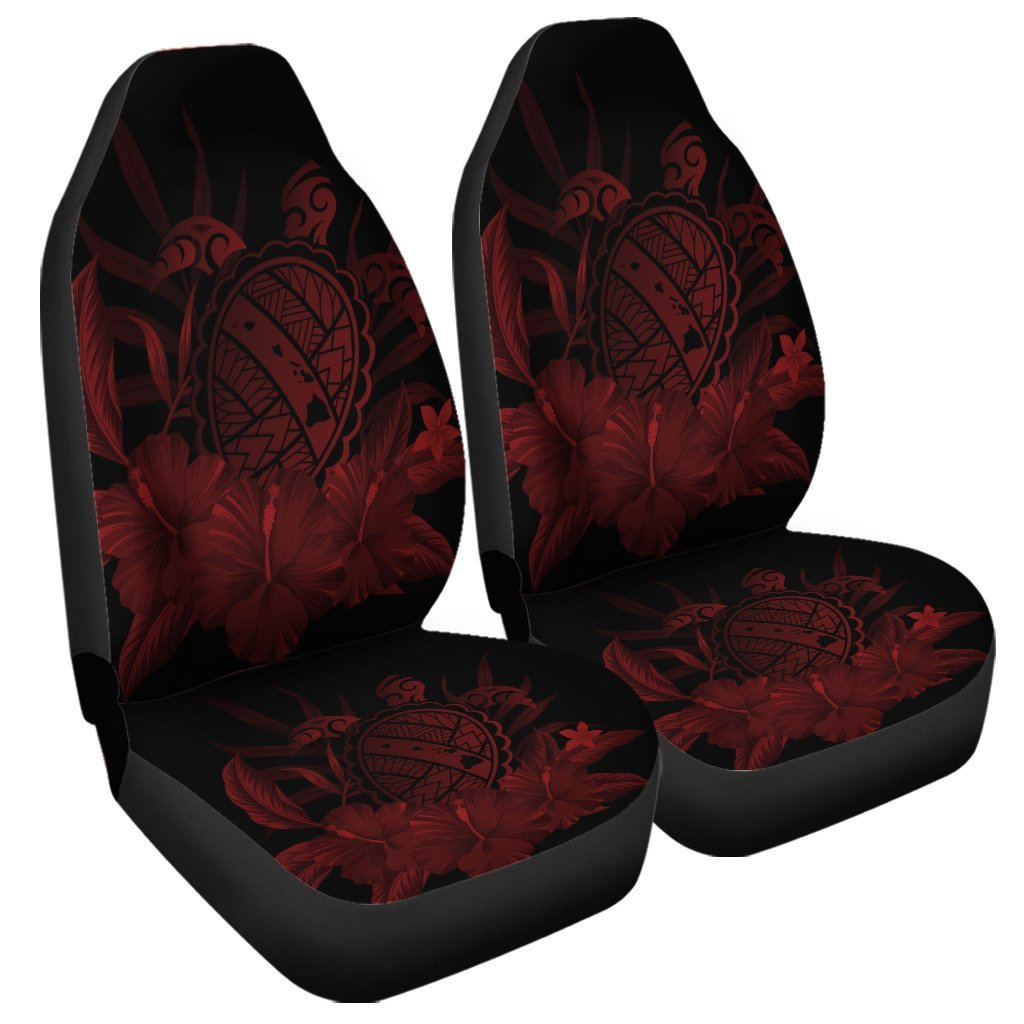 Hawaiian Map Turtle Hibiscus Polynesian Car Seat Covers - Red - AH Universal Fit Black - Polynesian Pride