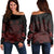 Hawaiian Map Turtle Hibiscus Polynesian Women's Off Shoulder Sweater - Red - AH Black - Polynesian Pride