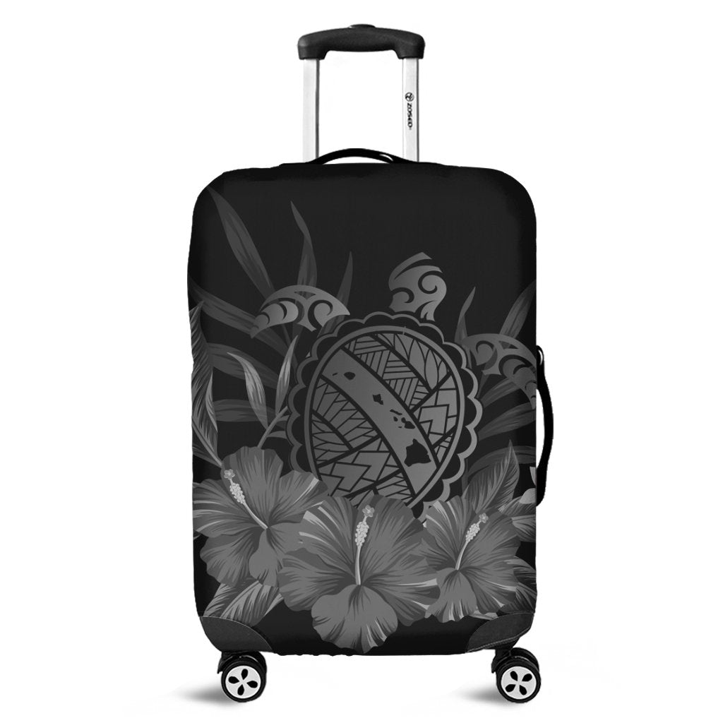 Hawaiian Map Turtle Hibiscus Polynesian Luggage Covers - White Black - Polynesian Pride