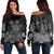 Hawaiian Map Turtle Hibiscus Polynesian Women's Off Shoulder Sweater - White - AH Black - Polynesian Pride