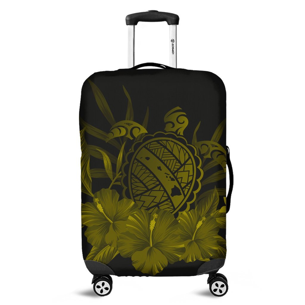 Hawaiian Map Turtle Hibiscus Polynesian Luggage Covers - Yellow - AH Black - Polynesian Pride