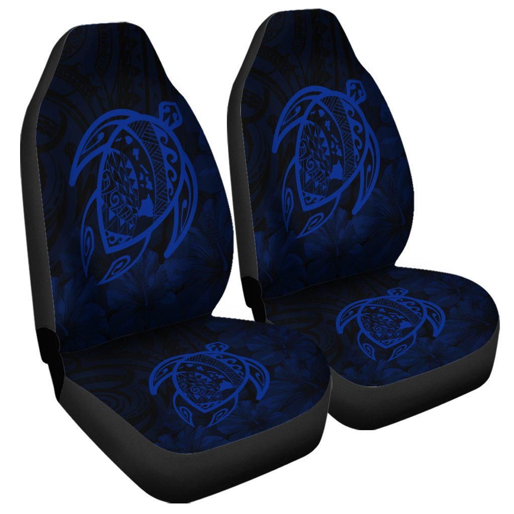 Hawaiian Map Turtle Kanaka Hibiscus Polynesian Car Seat Covers - Blue - AH Universal Fit Black - Polynesian Pride