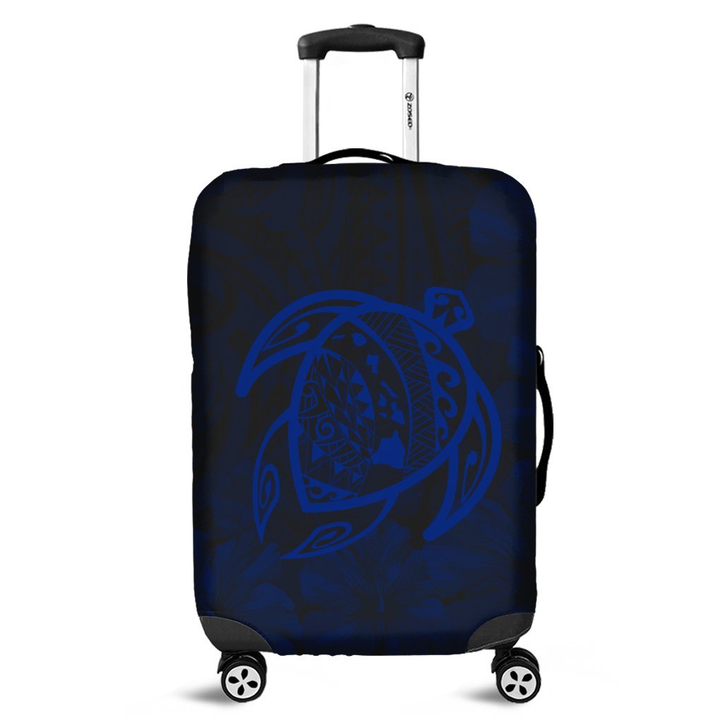 Hawaiian Map Turtle Kanaka Hibiscus Polynesian Luggage Covers - Blue - AH Black - Polynesian Pride