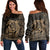 Hawaiian Map Turtle Kanaka Hibiscus Polynesian Women's Off Shoulder Sweater - Gold - AH Black - Polynesian Pride