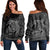 Hawaiian Map Turtle Kanaka Hibiscus Polynesian Women's Off Shoulder Sweater - Gray - AH Black - Polynesian Pride