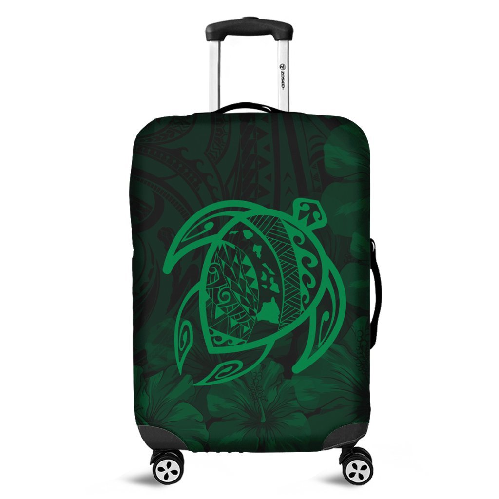 Hawaiian Map Turtle Kanaka Hibiscus Polynesian Luggage Covers - Green - AH Black - Polynesian Pride