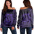 Hawaiian Map Turtle Kanaka Hibiscus Polynesian Women's Off Shoulder Sweater - Purple - AH Black - Polynesian Pride