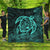 Hawaiian Map Turtle Kanaka Hibiscus Polynesian Premium Quilts - Turquoise - AH Black - Polynesian Pride