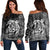 Hawaiian Map Turtle Kanaka Hibiscus Polynesian Women's Off Shoulder Sweater - White - AH Black - Polynesian Pride