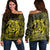 Hawaiian Map Turtle Kanaka Hibiscus Polynesian Women's Off Shoulder Sweater - Yellow - AH Black - Polynesian Pride