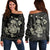 Hawaiian Map Turtle Ohana Hibicus Polynesian Women's Off Shoulder Sweater - Beige - AH Black - Polynesian Pride