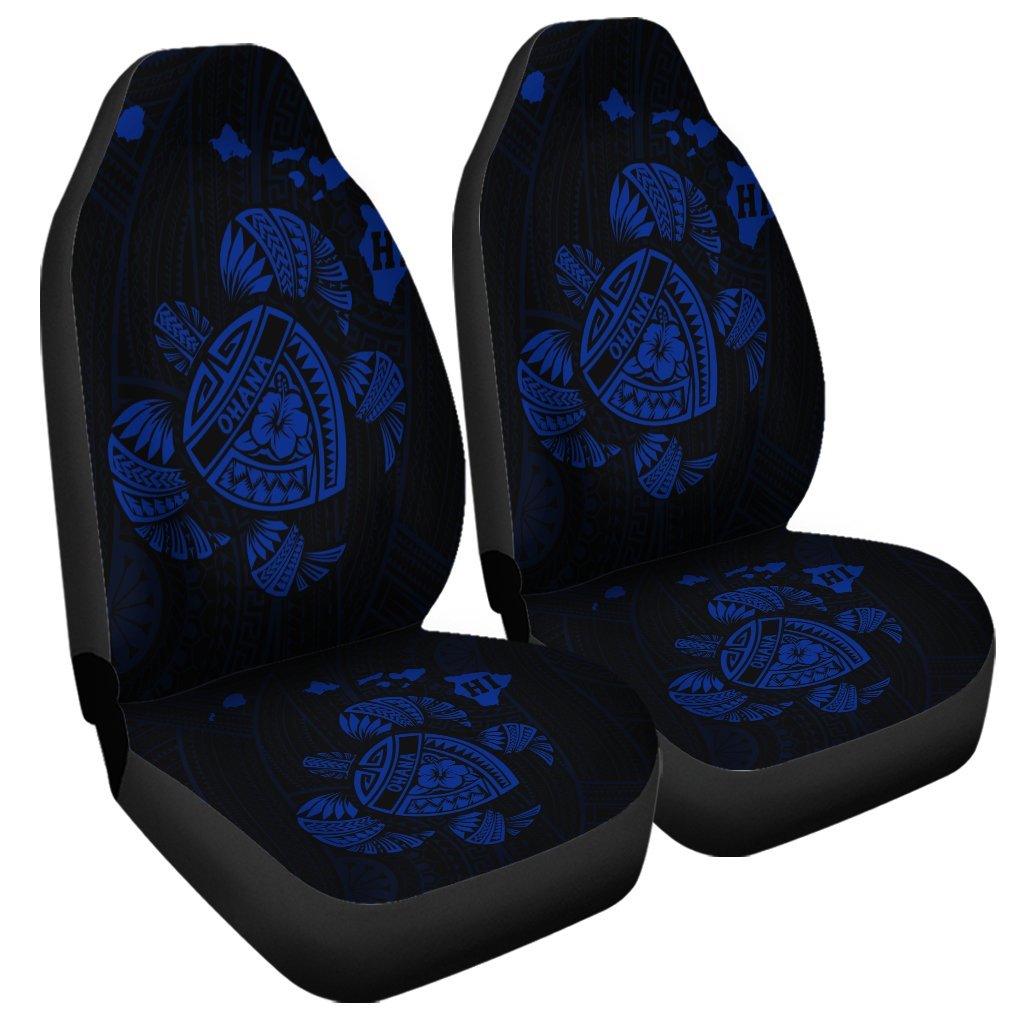 Hawaiian Map Turtle Ohana Hibicus Polynesian Car Seat Covers - Blue - AH Universal Fit Black - Polynesian Pride