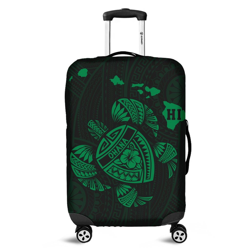 Hawaiian Map Turtle Ohana Hibicus Polynesian Luggage Covers - Green - AH Black - Polynesian Pride